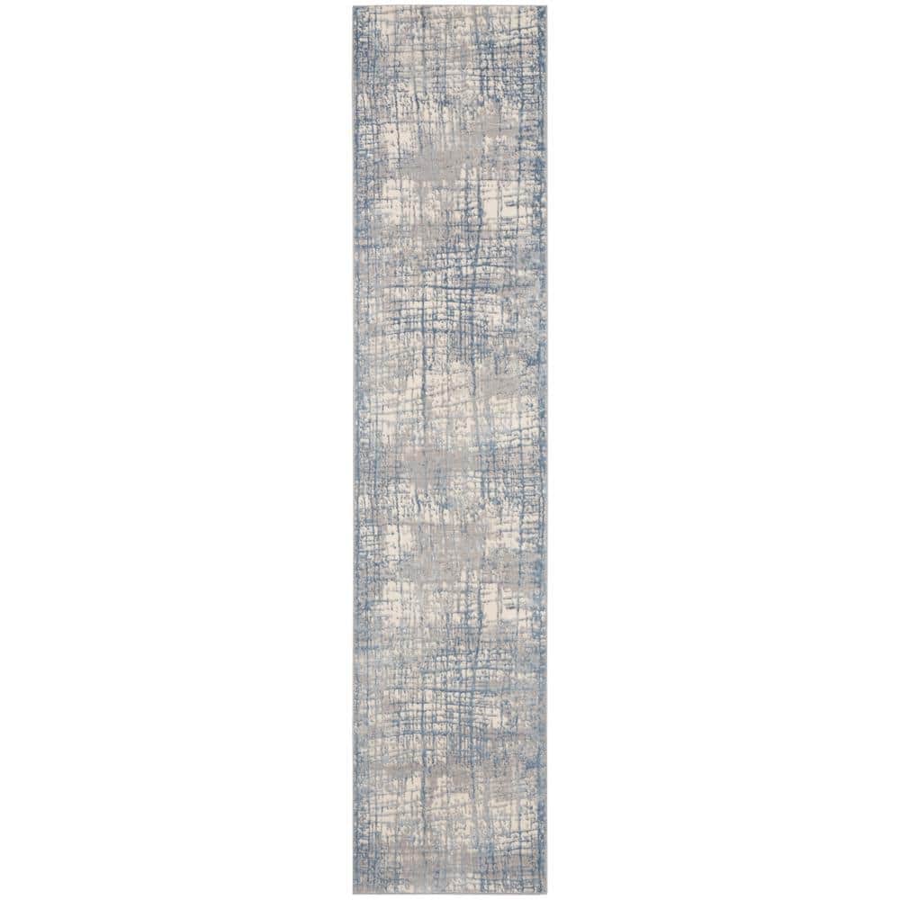 CALVIN KLEIN Rush Ivory Blue 2 ft. x 10 ft. Abstract Contemporary