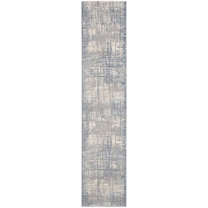 Rush Ivory Blue 2 ft. x 10 ft. Abstract Contemporary Runner Area Rug