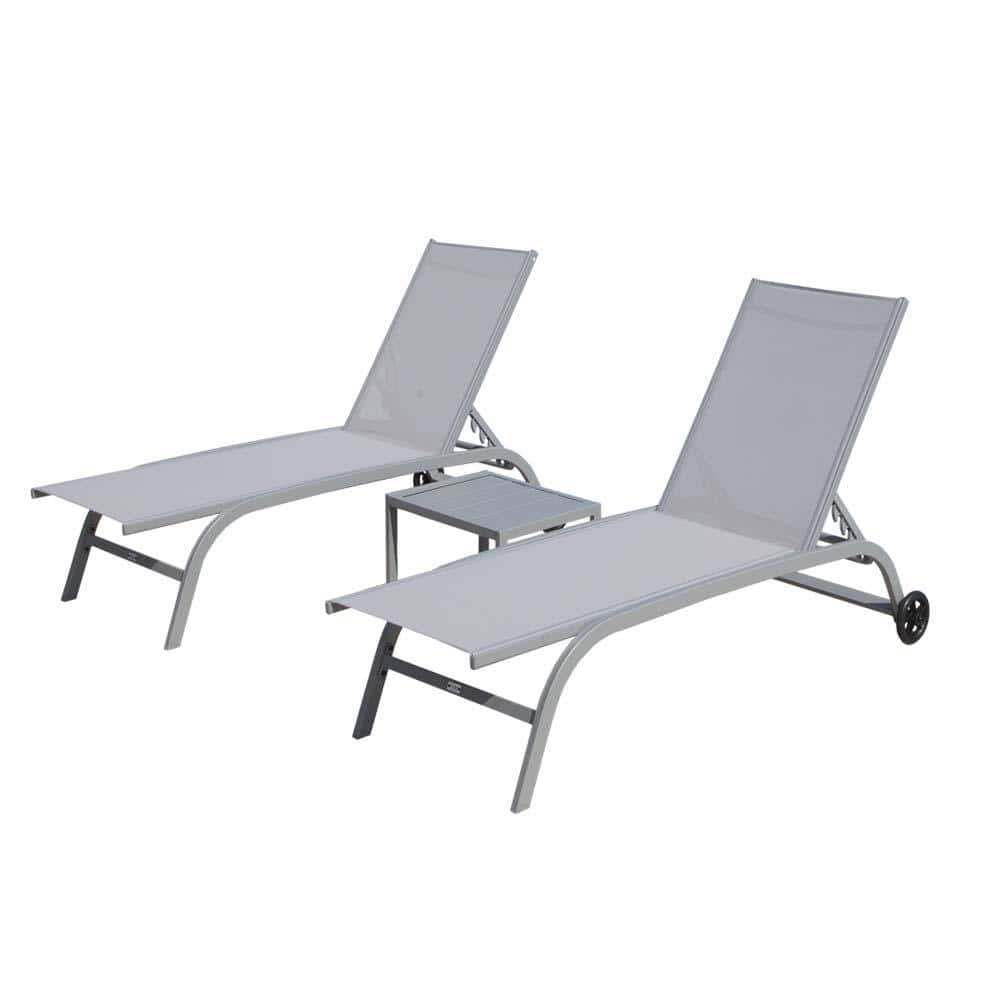 Set of 3 Gray Aluminium Outdoor Patio Chaise Lounge with Adjustable Backrest and Wheels (2 Chairs and 1 Table) price history on PriceWatchPro