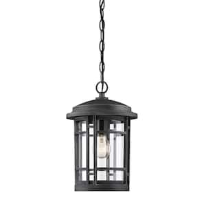 Barrister 1-Light Weathered Pewter Outdoor Hanging Light with Clear Glass Shade