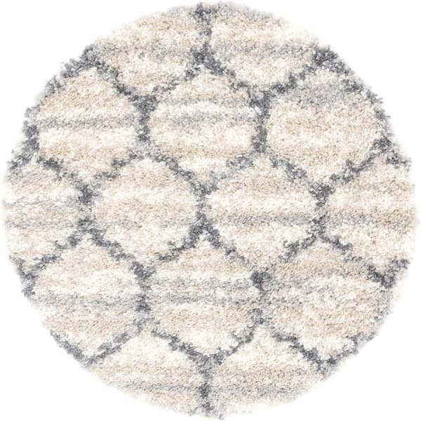 Hygge Shag Trellis Beige 3 ft. 3 in. x 3 ft. 3 in. Round Rug