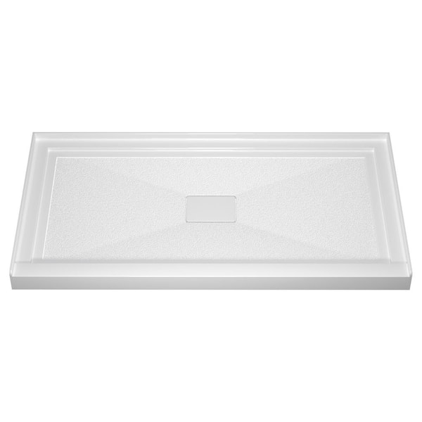 NTQ 60 in. x 32 in. Acrylic Single Threshold Alcove Floor Rectangular Shower Pan Base with Center Drain in White