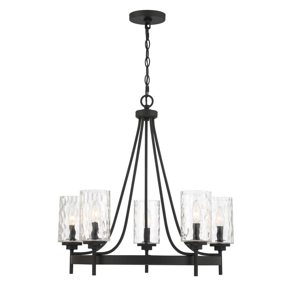 Savoy House Meridian 5-Light Matte Black with Clear Water Glass 21in ...