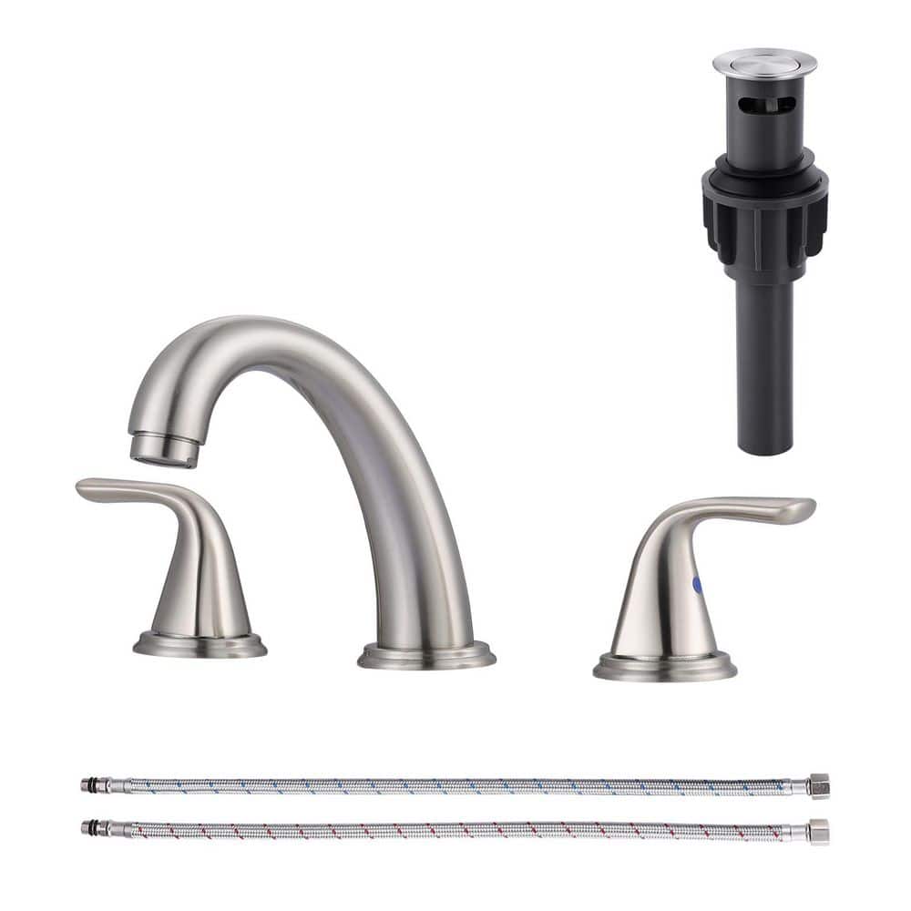 3-Holes 8 in. Widespread Double Handle Bathroom Faucet with Pop-Up Drain Assembly in Brushed Nickel price history on PriceWatchPro