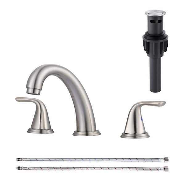 3-Holes 8 in. Widespread Double Handle Bathroom Faucet with Pop-Up Drain Assembly in Brushed Nickel