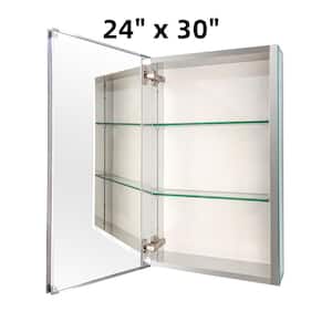 24 in. W x 30 in. H Silver Surface Mount Bi-View Bathroom Medicine Cabinet with Tempered Glass Adjustable shelves