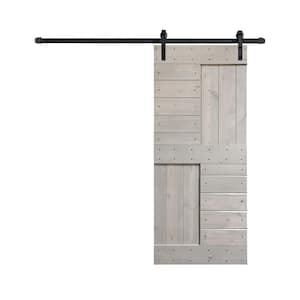 S Series 36 in. x 84 in. Light Gray Finish Knotty Pine Wood Sliding Barn Door with Hardware Kit