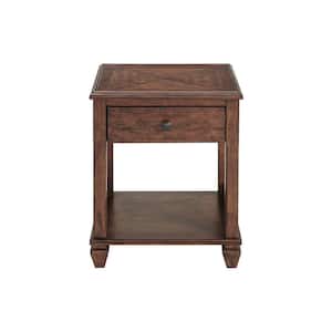 Stockbridge 21 in. Square Distressed Cherry Wood End Table with Drawer