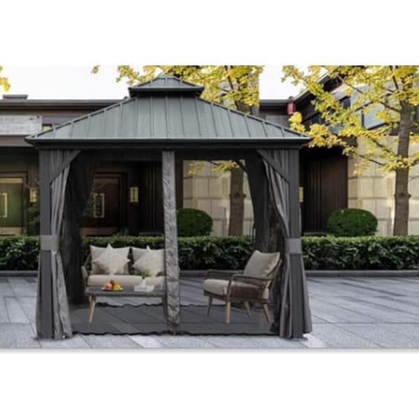 Unbranded 10 ft. x 10 ft. Metal Outdoor Hard Top Permanent Gazebo with Galvanized Steel Double Roof Canopy for Party, Wedding