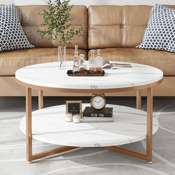 White round coffee table deals with gold legs