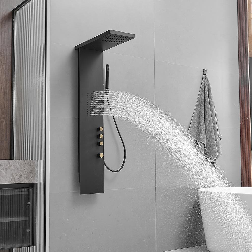 Matte Black Stainless Steel Quadruple Handle Shower Tower