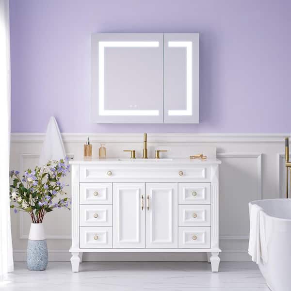 36 in. W x 30 in. H Rectangular Aluminum LED Recessed or Surface Mount Medicine Cabinet with Mirror,Adjustable Shelves