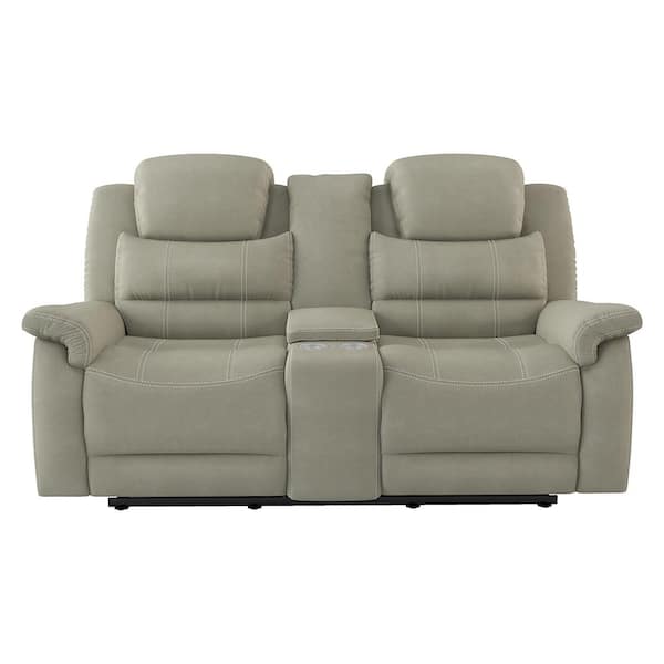 Lazzara Rosnay 74 in. W Gray Microfiber Manual Double Glider Reclining Loveseat with Center Console