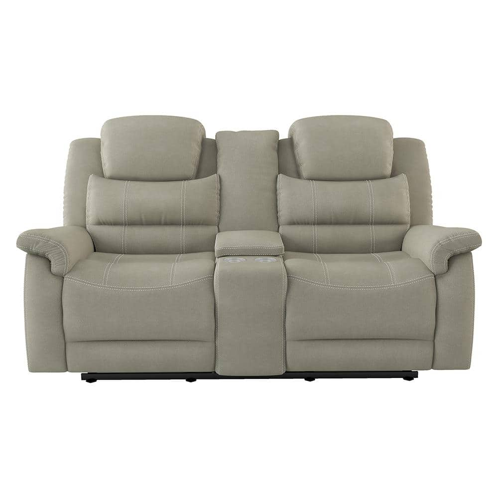 Rosnay 74 In. W Gray Microfiber Manual Double Glider Reclining Loveseat ...