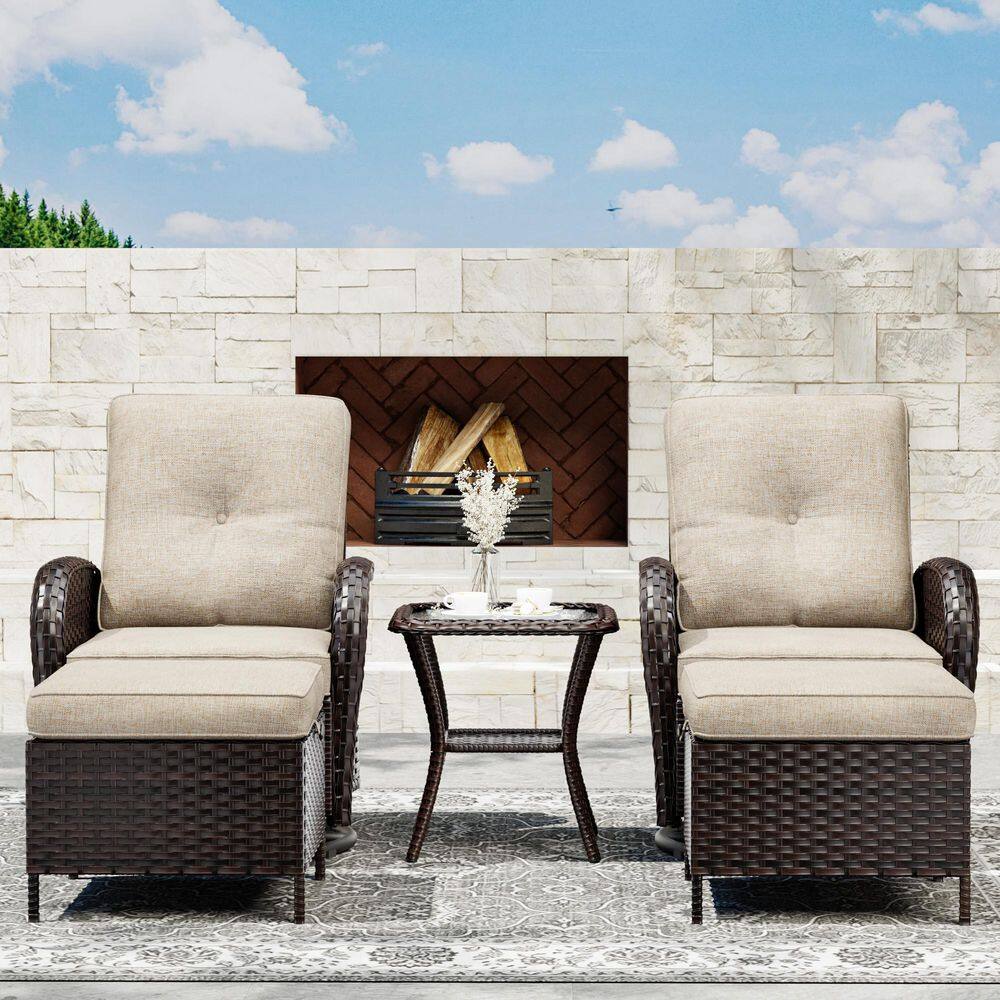 5-Piece Dark Brown Wicker Patio Conversation Set with Beige Cushions and Side Table price history on PriceWatchPro