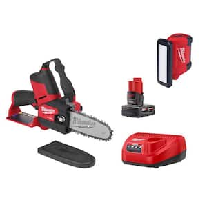M12 FUEL 12V Lithium-Ion Brushless Battery 6 in. HATCHET Pruning Saw Kit, Pivoting Flood Light, 4.0 Ah Battery, Charger