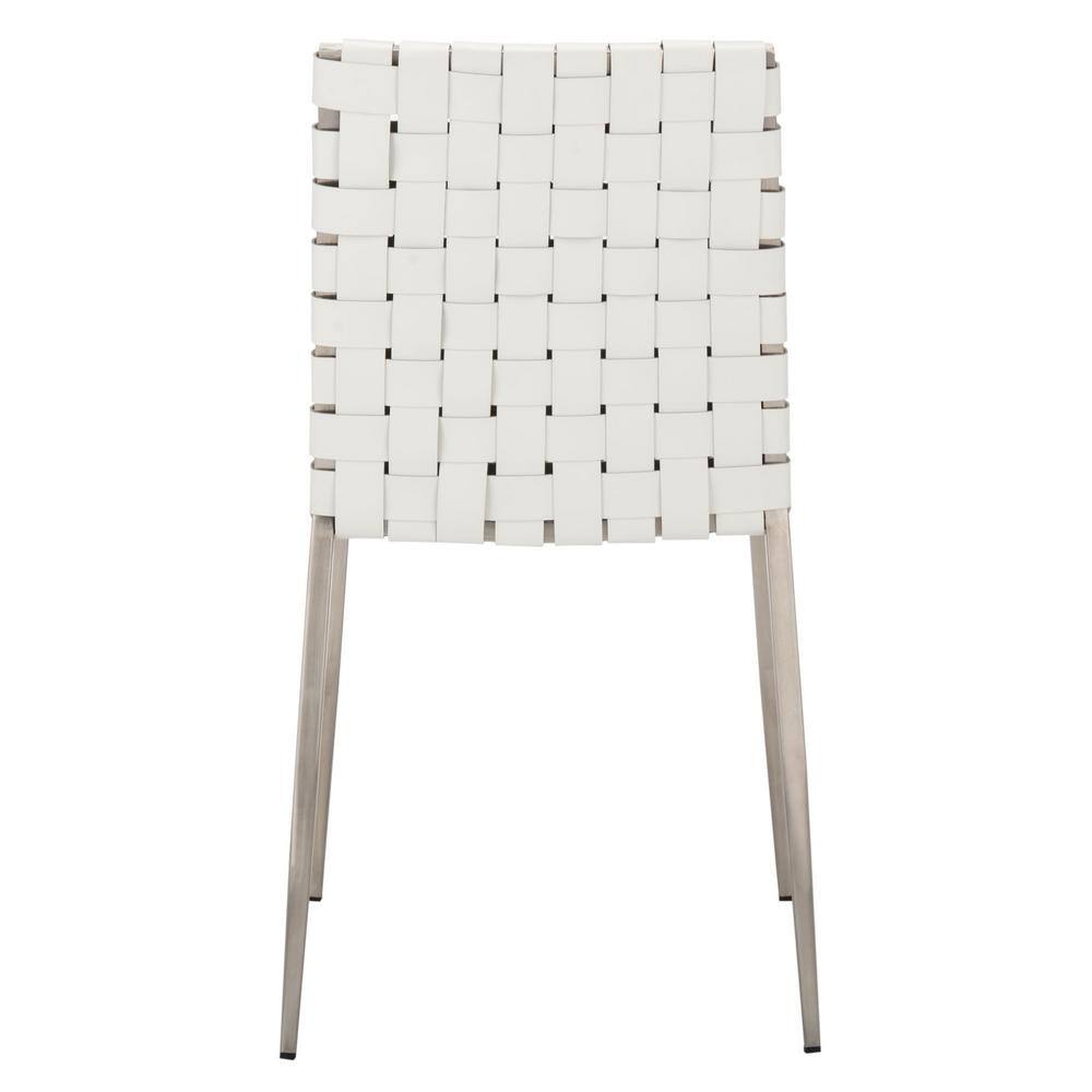 White Leather Upholstered Parsons Side Chair with Metal Base
