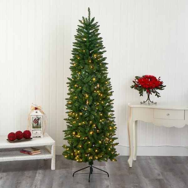 Nearly Natural 6.5' Slim Christmas Tree w/Remote Control 