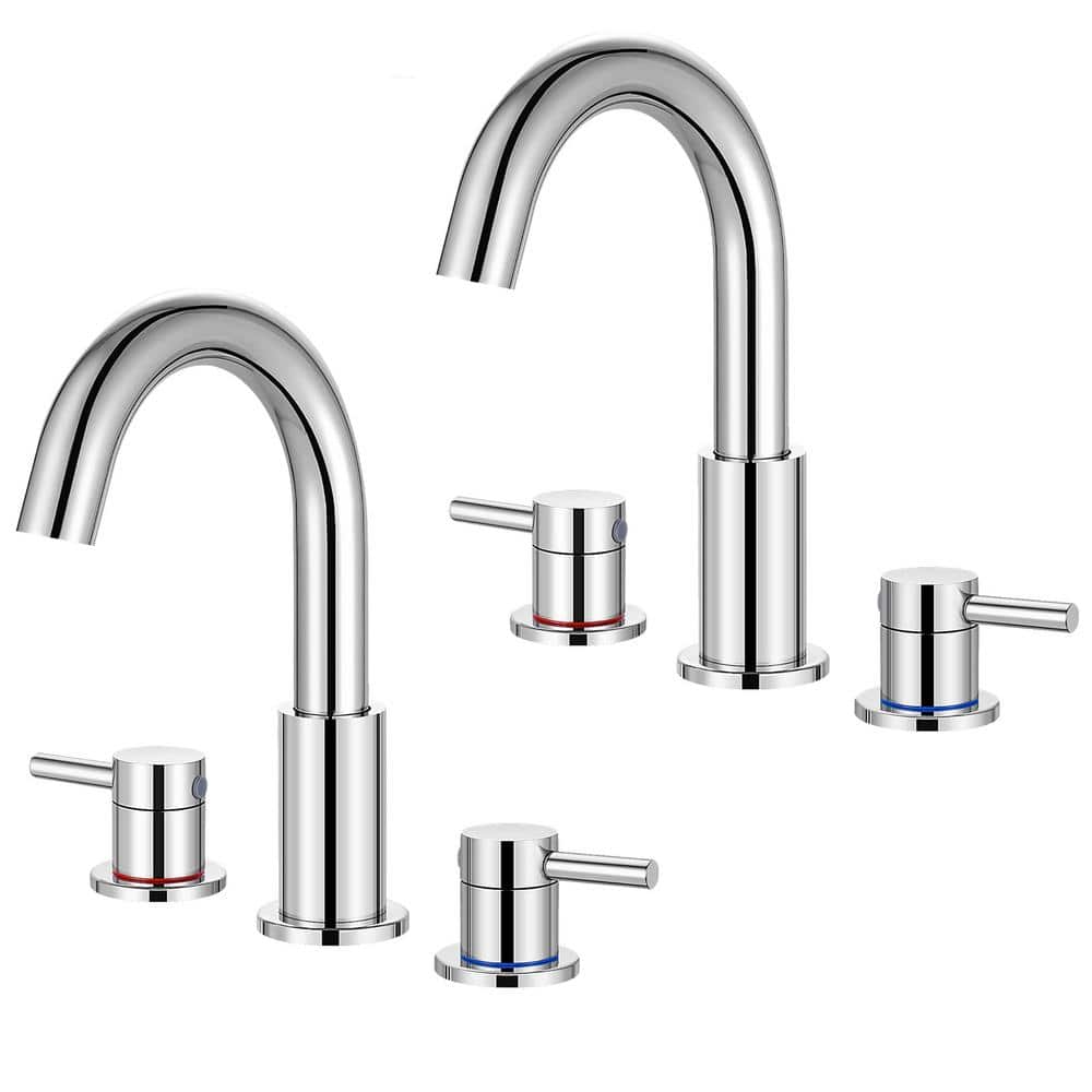 8 in. Widespread Double Handles Bathroom Faucet in Polish Chrome (2-Pack)