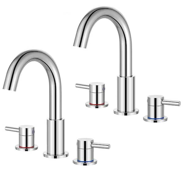 AKLFGN 8 in. Widespread Double Handles Bathroom Faucet in Polish Chrome (2-Pack)