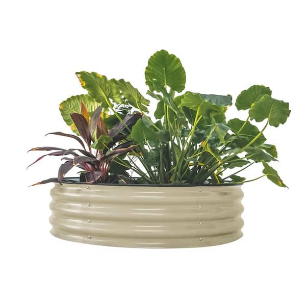 vego garden 11 in. Tall 42 in. Wide Round Pearl White Metal Round Raised Garden Bed Kit