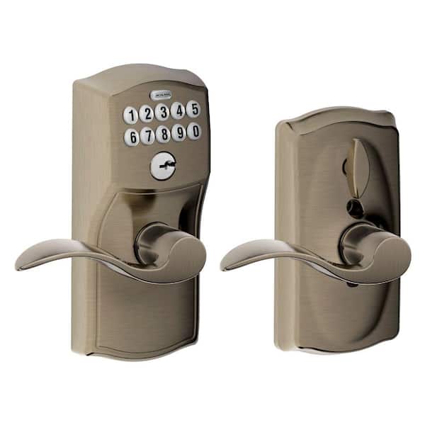 Schlage Camelot Antique Pewter Electronic Keypad Door Lock with Accent Handle and Flex Lock