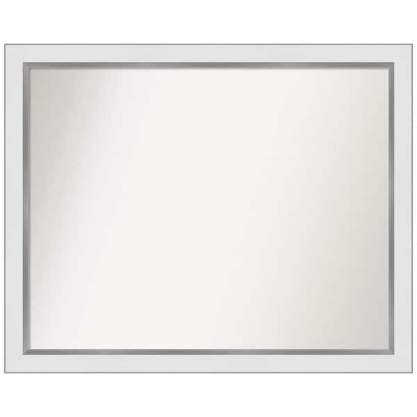 Amanti Art Eva White Silver Narrow 31 in. W x 25 in. H Non-Beveled Bathroom Wall Mirror in Silver, White