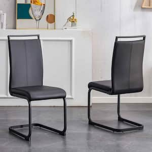 Modern Black PU Leather Seat Dining Chairs Set of 2 for Kitchen, Living, Dining Room