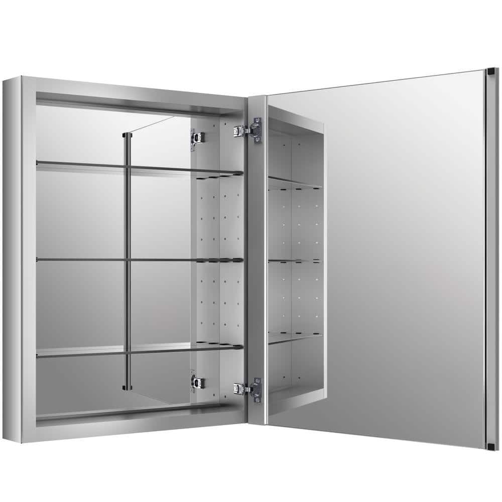 Verdera Sleek 24"x30" Frameless Aluminum Medicine Cabinet with Adjustable Shelves