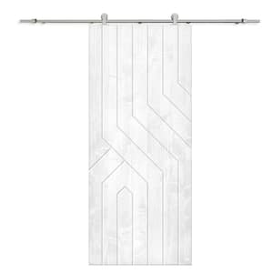 30 in. x 80 in. White Stained Solid Wood Modern Interior Sliding Barn Door with Hardware Kit