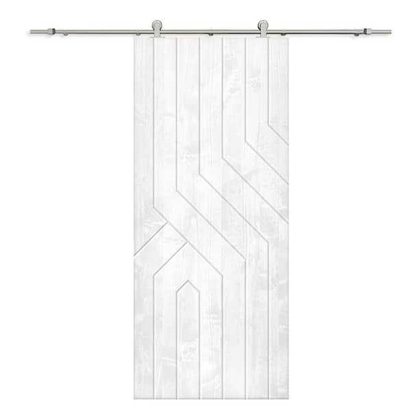 CALHOME 30 in. x 96 in. White Stained Pine Wood Modern Interior Sliding Barn Door with Hardware Kit