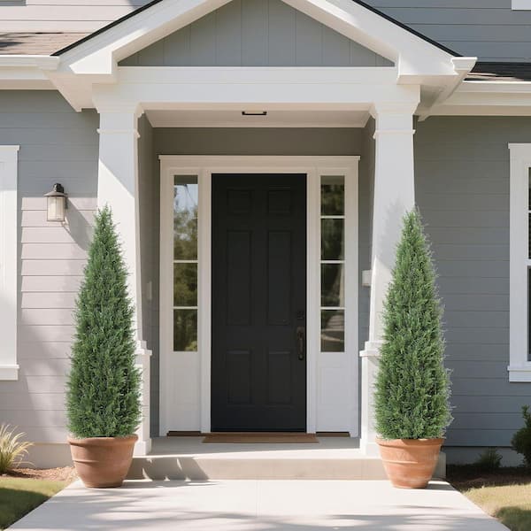5 ft. 2-Piece Artificial Cedar Topiary Trees, Faux Cedar Trees for Outdoor Planters Realistic UV Resistant Topiary Trees