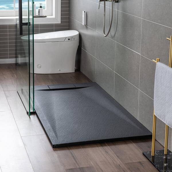 Woodbridge 60 in. L x 36 in. W Alcove Zero Threshold Shower Pan Base with Center Drain in Black, Low Profile, Wheel Chair Access