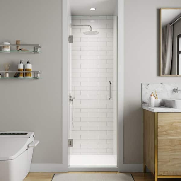 Lonni 24 in. x 72 in. Frameless Hinged Shower Door Chrome Finish with 8mm Clear Tempered Glass