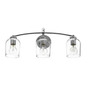 Adrian - 23 in. 3-Light Steel Chrome Finish and Clear Glass Vanity Light