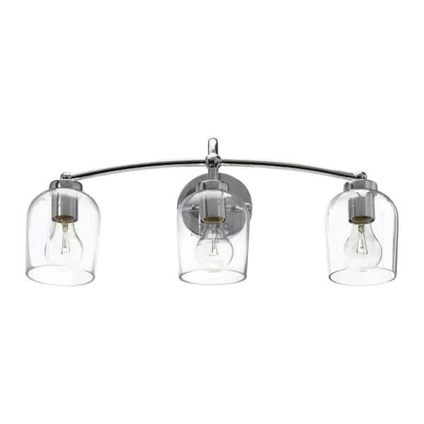 Robert Stevenson Lighting Adrian - 23 in. 3-Light Steel Chrome Finish and Clear Glass Vanity Light