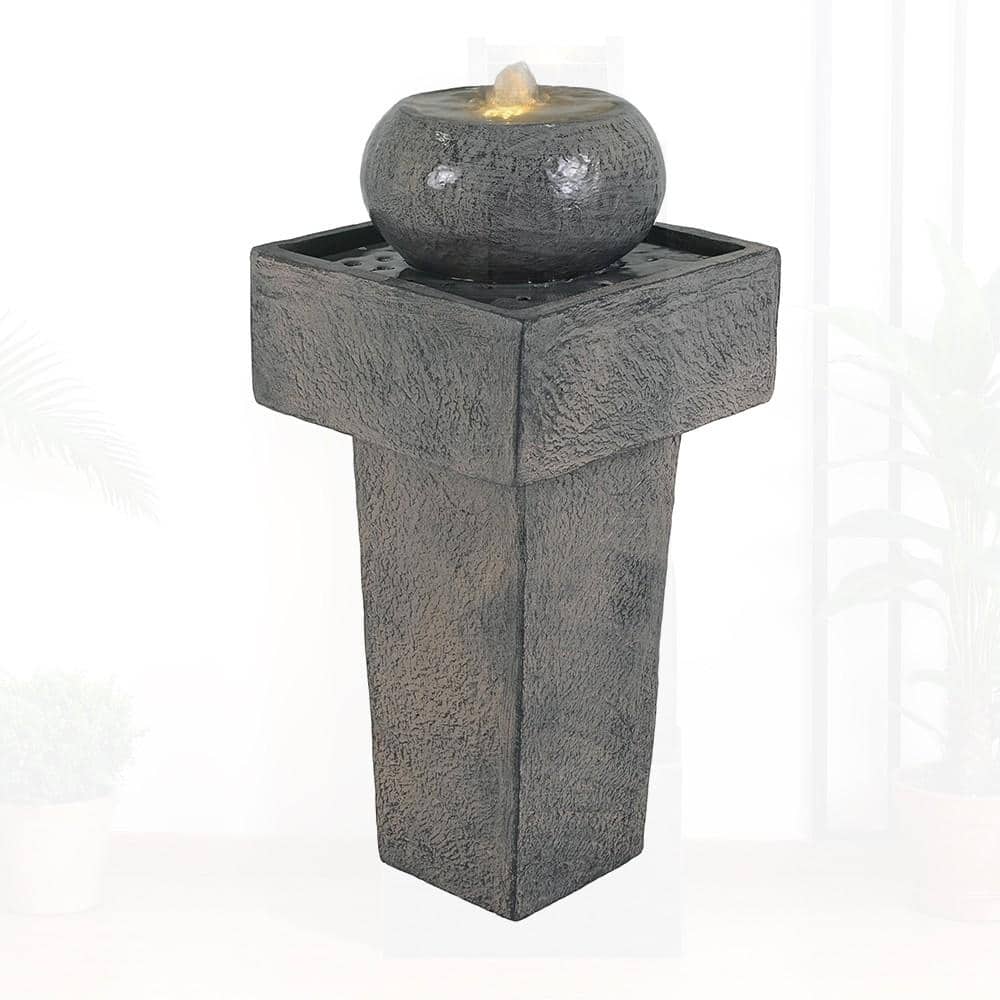 25.59in Minimalist Concrete Column Fountain–LED-Lit Modern Outdoor Oasis, Sturdy Landscape Feature for Patio, Porch price history on PriceWatchPro