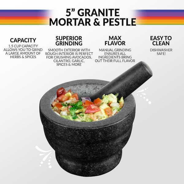 Granite Mortar and Pestle Set Solid Stone Grinder Bowl 4.7 For Guacamole  Herbs