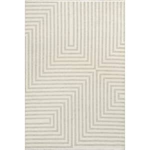 Arvin Olano Nicolai Graphic Fringed Reversible Machine Washable Cream Doormat 3 ft. x 5 ft. Area Rug