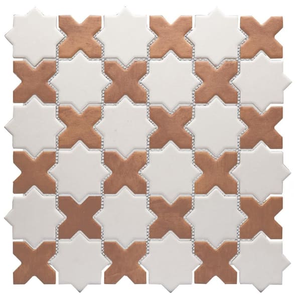 Sentier des Cotto 2" Cross with White Star 6 in. x 6 in. Porcelain Mosaic Take Home Tile Sample