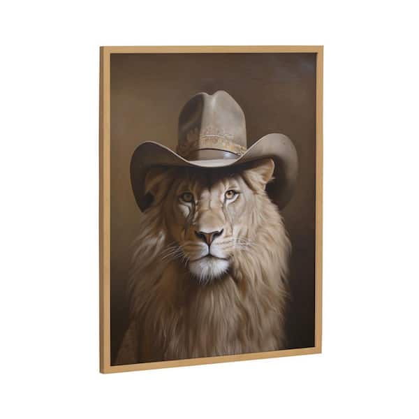 Kate and Laurel Gallery Lion Wearing a Western Cowboy Hat by Gold Framed Art Print 16 in. x 20 in.
