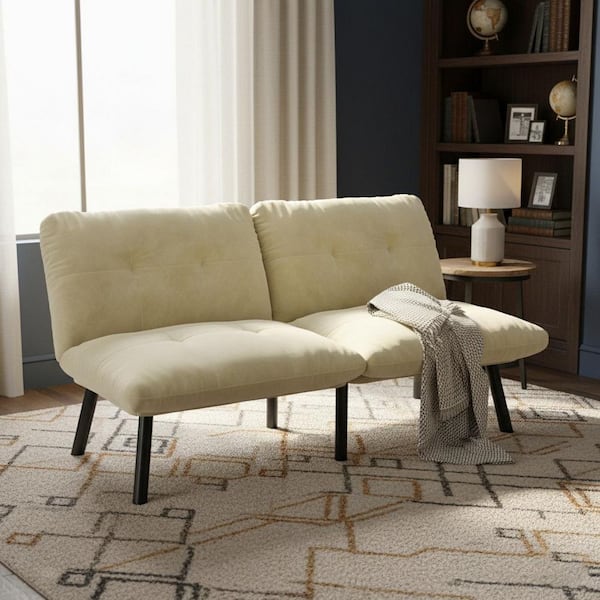 QYSXXB 63 in. Rolled Arm Velvet Rectangle Sofa with Contemporary 2-Seater and Adjustable Backrest in Light Beige
