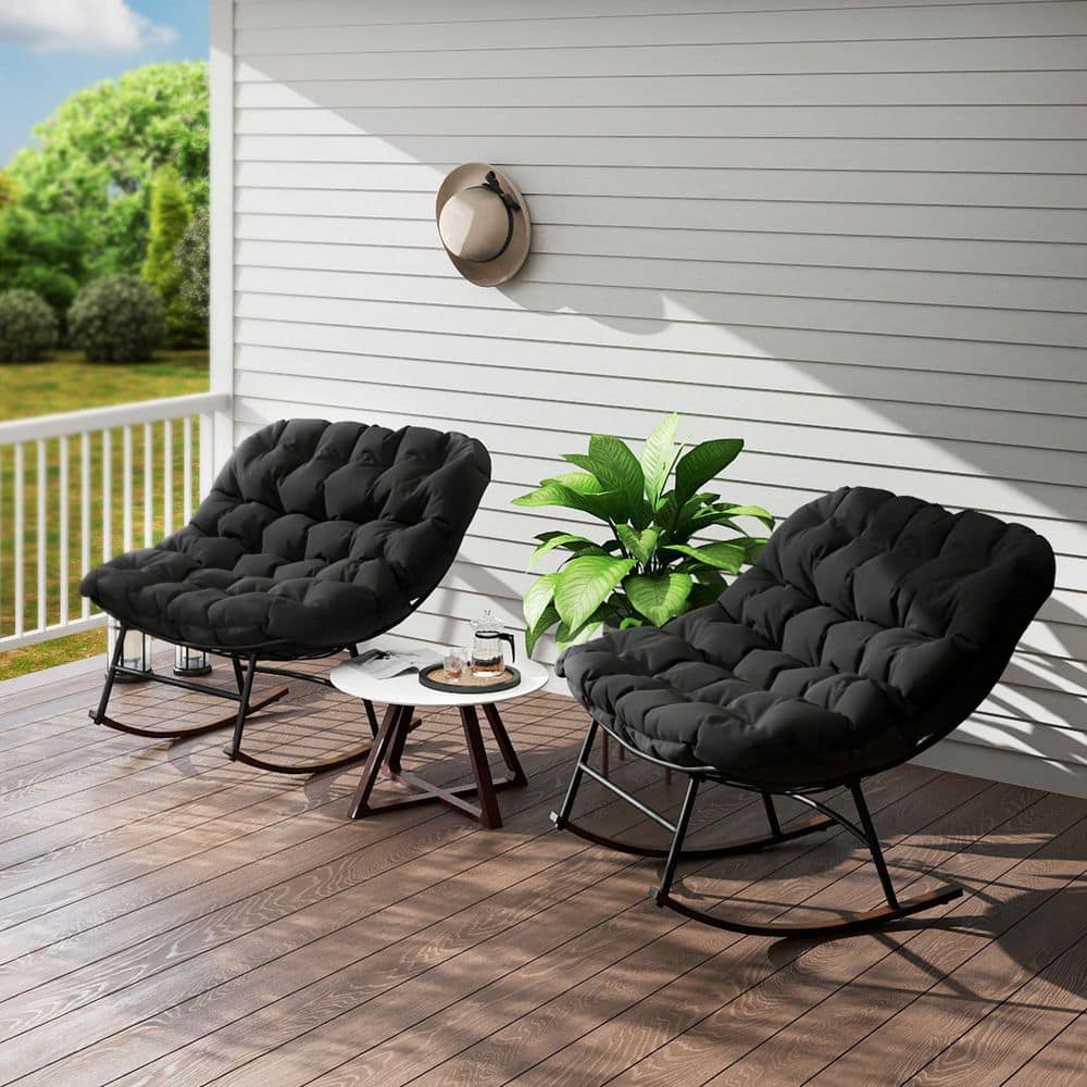 Outsunny Metal Outdoor Rocking Chair with Black Cushion 2-Pack 84G ...