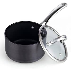 3 qt. Hard-Anodized Aluminum Nonstick Sauce Pan in Black with Glass Lid