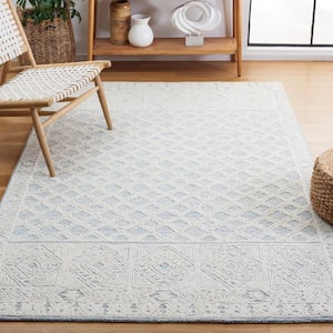 Abstract Blue/Ivory 6 ft. x 6 ft. Diamond Border Square Area Rug