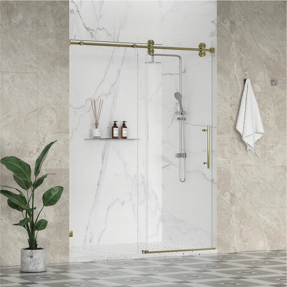 Vesta 45 to 48 in. W x 76 in. H Frameless Sliding Shower Door in Brushed Bronze with 3/8 in. Easy-Clean Clear Glass price history on PriceWatchPro