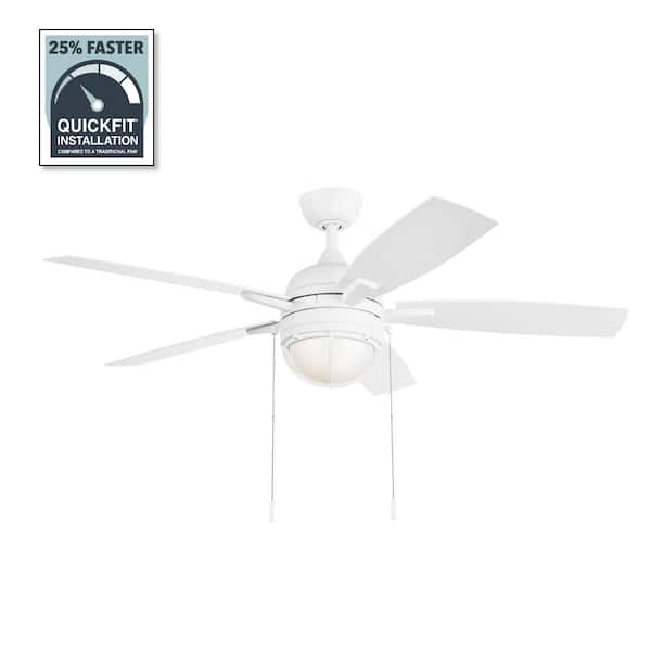 Hampton Bay Seaport II 52 in. Indoor/Outdoor Wet Rated Matte White Ceiling Fan with LED Bulbs Included