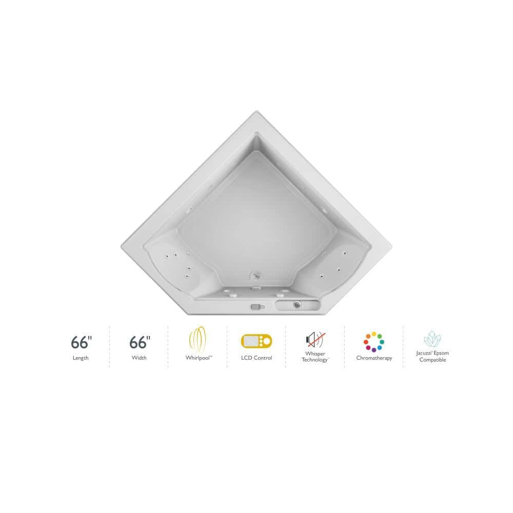 Fuzion 66" White Acrylic Corner Whirlpool Bathtub