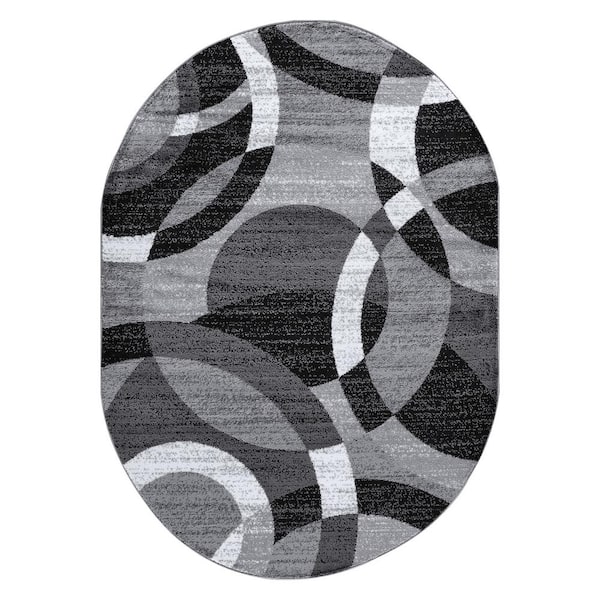 Alpine Gray 5 ft. x 7 ft. Modern Abstract Circles Oval Area Rug