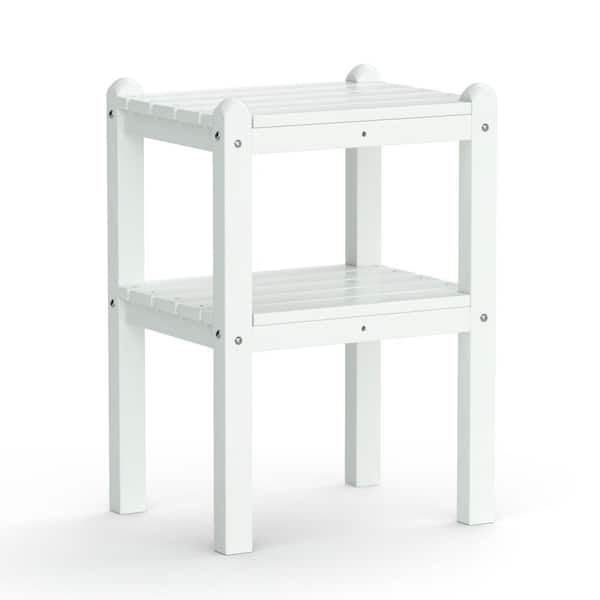 Unbranded White Rectangle Plastic Outdoor Side Table Double Outdoor Side Table